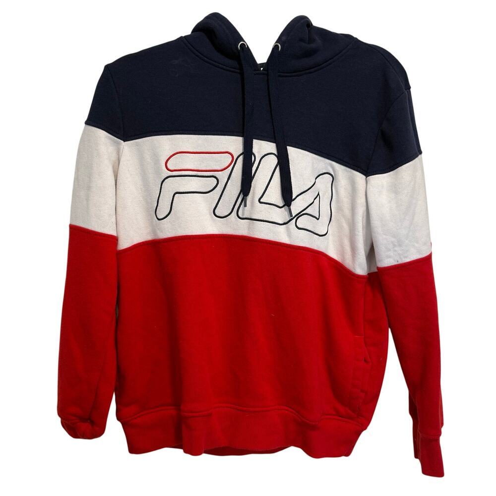 fila red white and blue pull over hoodie size large